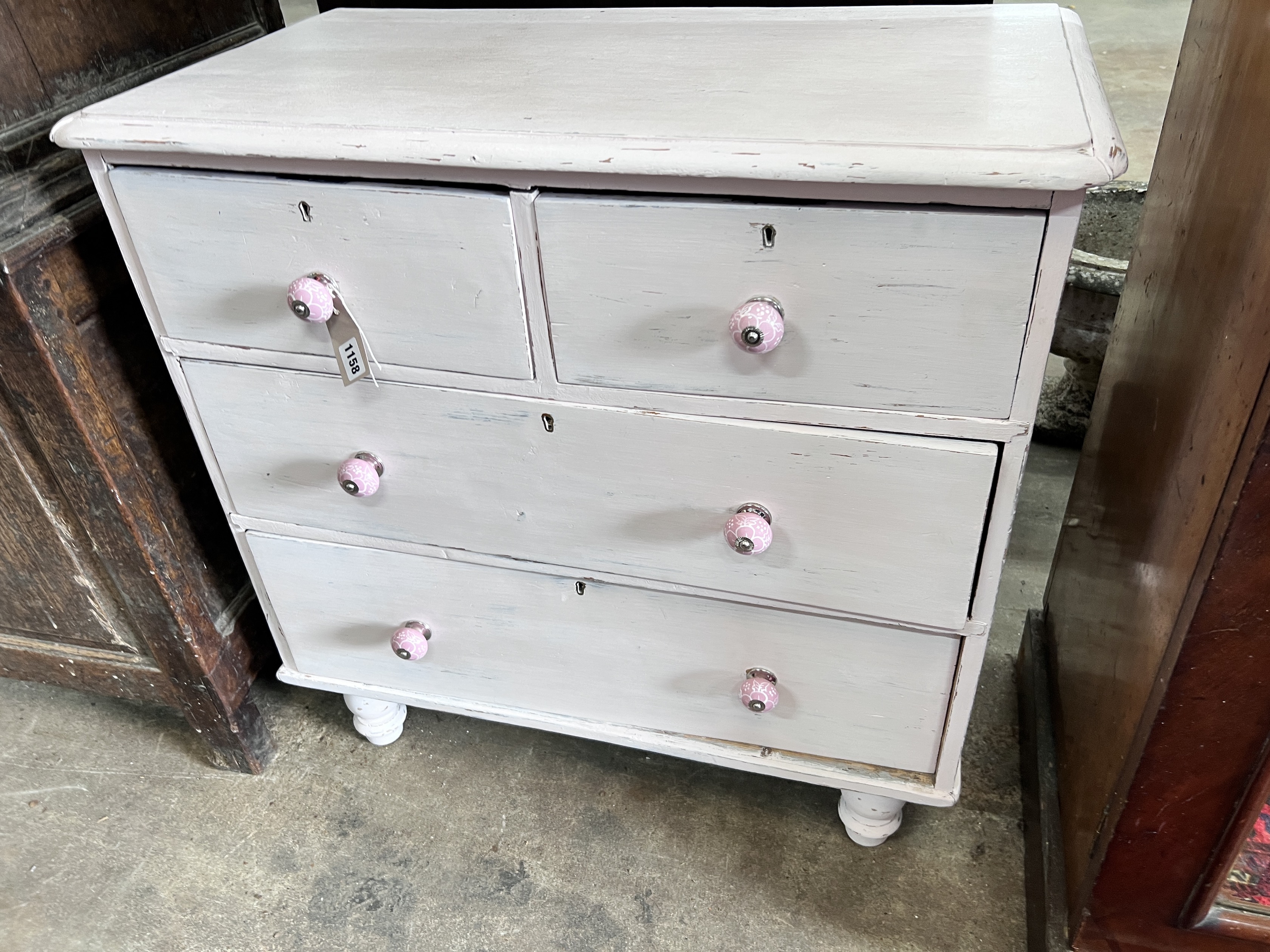 A small Victorian painted pine four drawer chest, width 81cm, depth 44cm, height 81cm